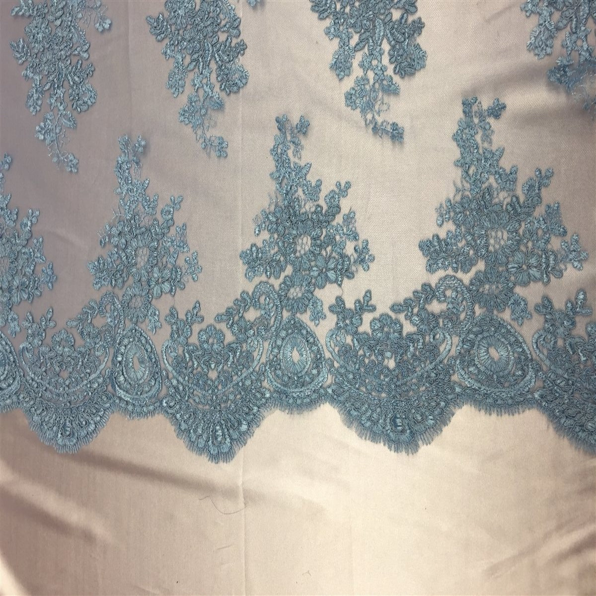 Sky Blue Oswald Embroidered Lace Fabric - Fashion Fabrics LLC