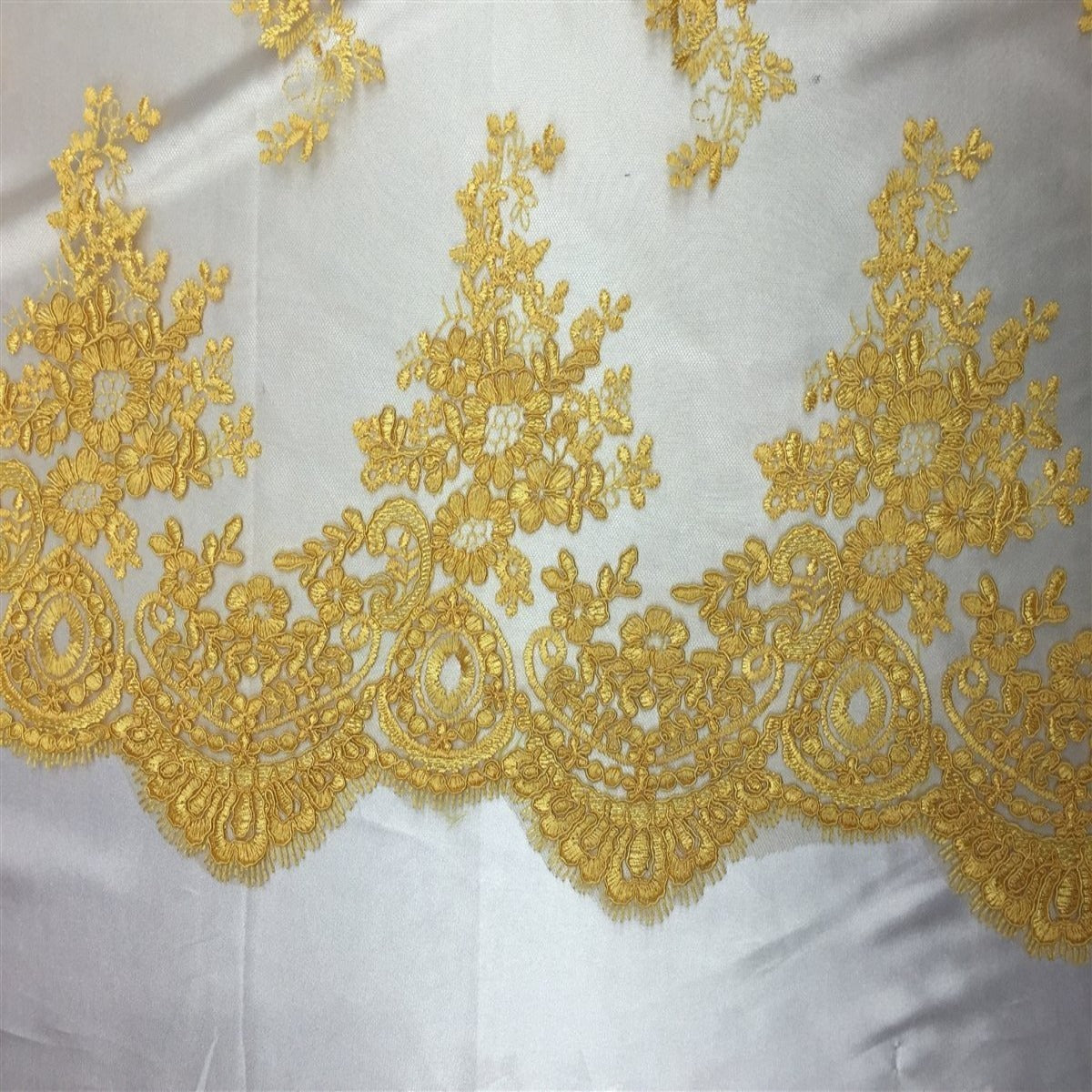 Yellow Oswald Embroidered Lace Fabric - Fashion Fabrics LLC