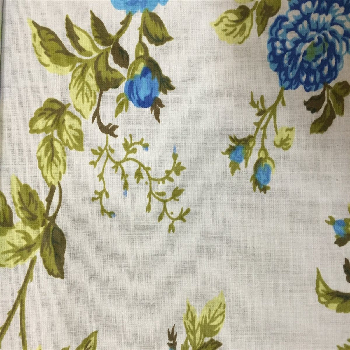 White Blue Rose Floral Print Poly Cotton Fabric - Fashion Fabrics Los Angeles