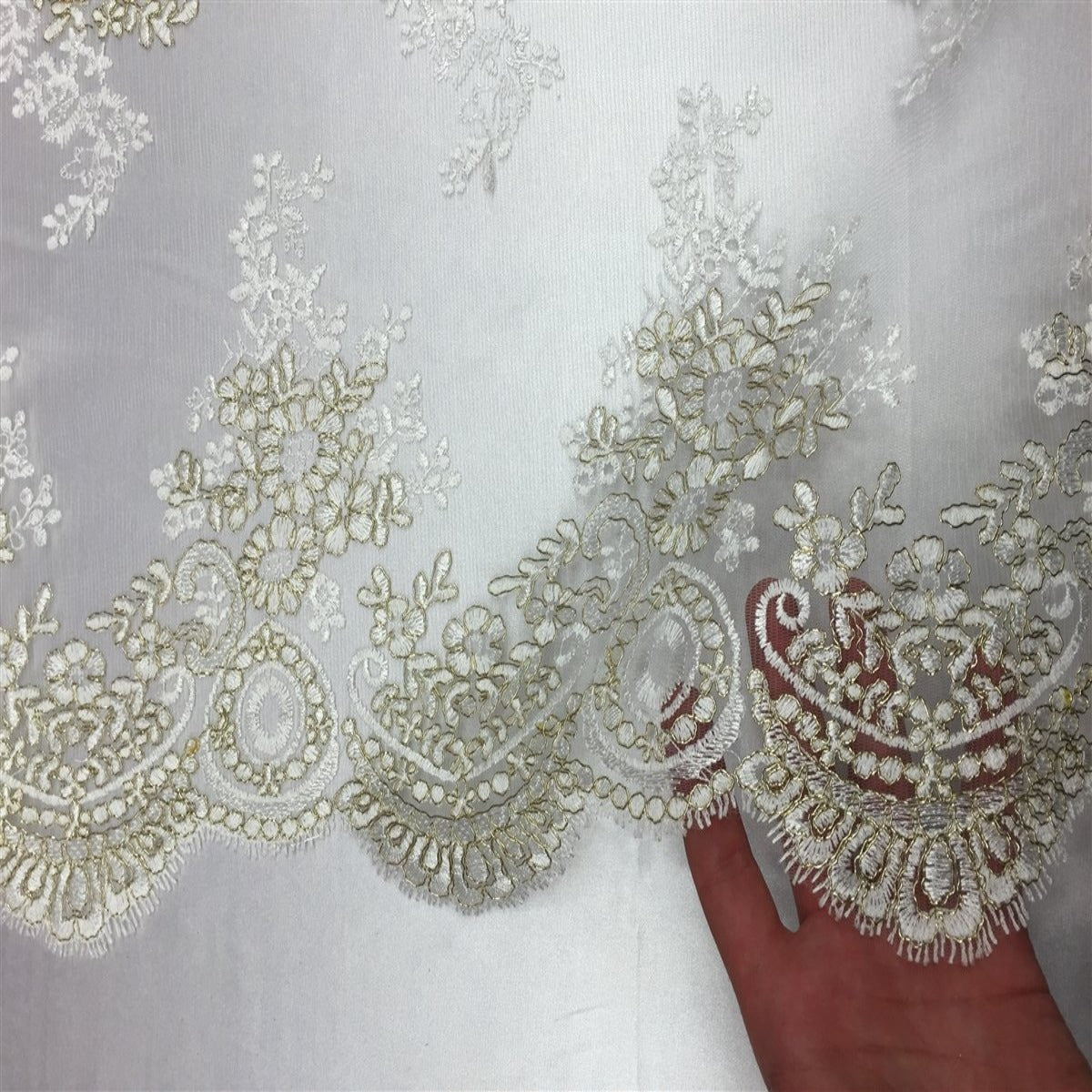 Ivory Gold Oswald Embroidered Lace Fabric - Fashion Fabrics LLC