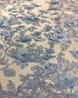 Baby Blue 3D Embroidered Satin Floral Pearl Lace Fabric - Fashion Fabrics LLC