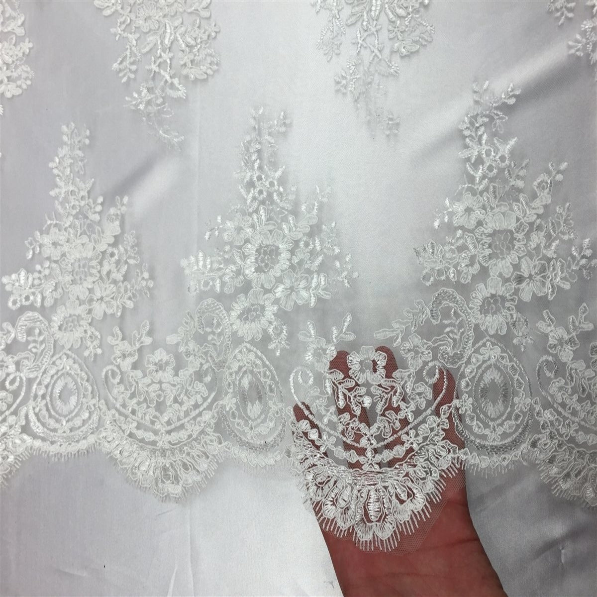 Off White Oswald Embroidered Lace Fabric - Fashion Fabrics LLC