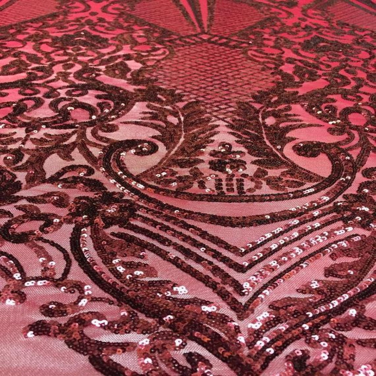 Burgundy Chantal Deluxe Sequins Lace Fabric - Fashion Fabrics LLC