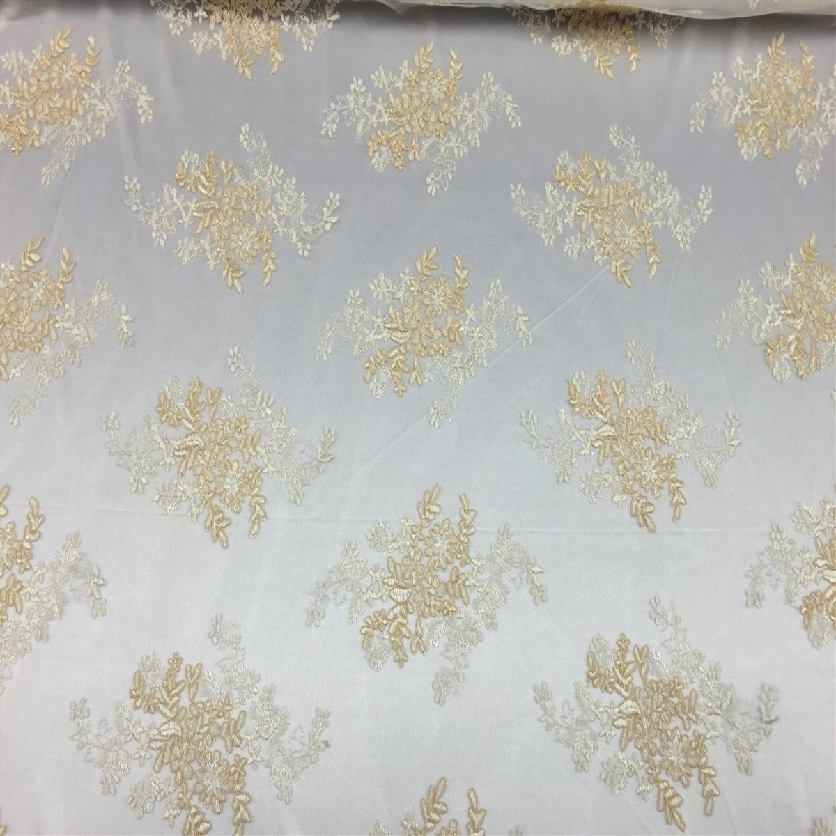 Champagne White Oswald Embroidered Lace Fabric - Fashion Fabrics LLC
