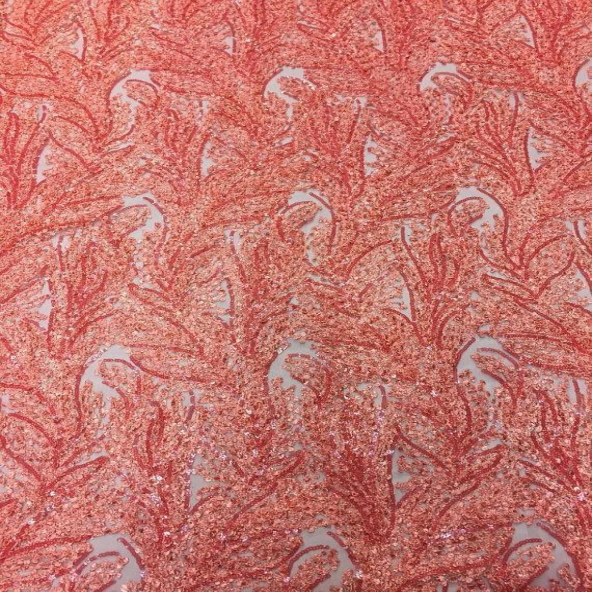 Coral Cozy Pop Thread Floral Sequins Lace Fabric - Fashion Fabrics LLC