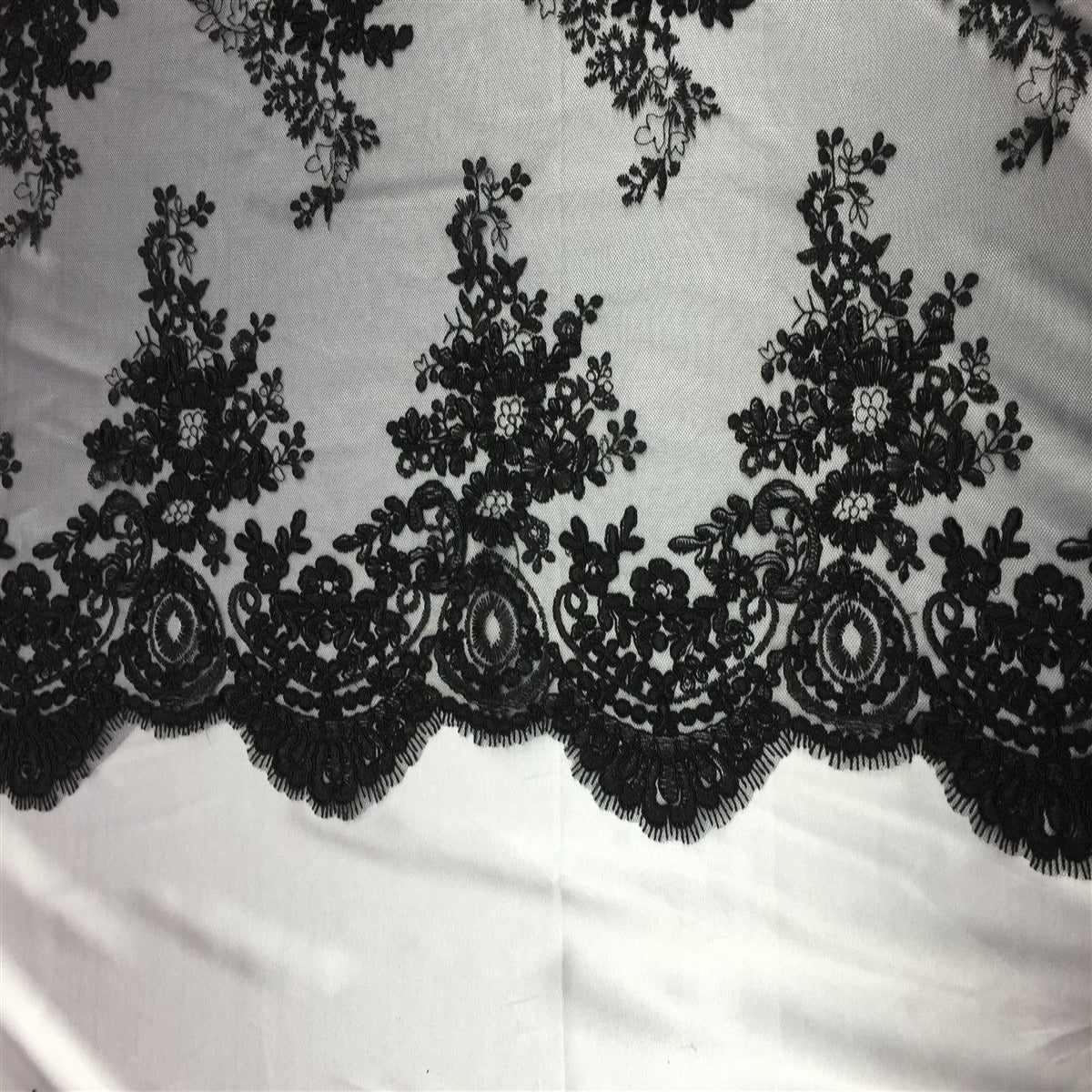Black Oswald Embroidered Lace Fabric - Fashion Fabrics LLC
