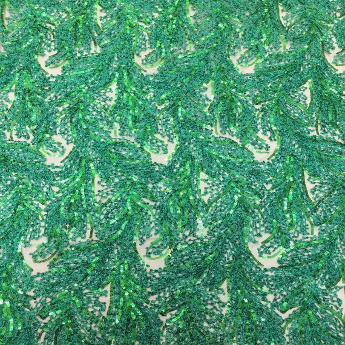 Green Cozy Pop Thread Floral Sequins Lace Fabric - Fashion Fabrics LLC