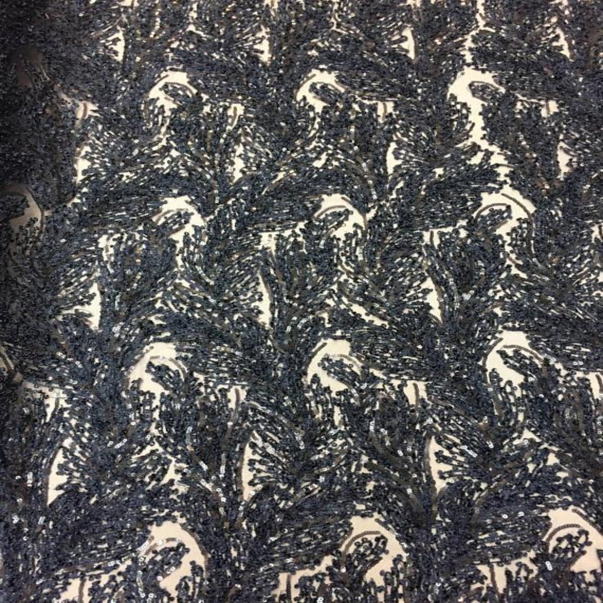 Navy Blue Cozy Pop Thread Floral Sequins Lace Fabric - Fashion Fabrics LLC