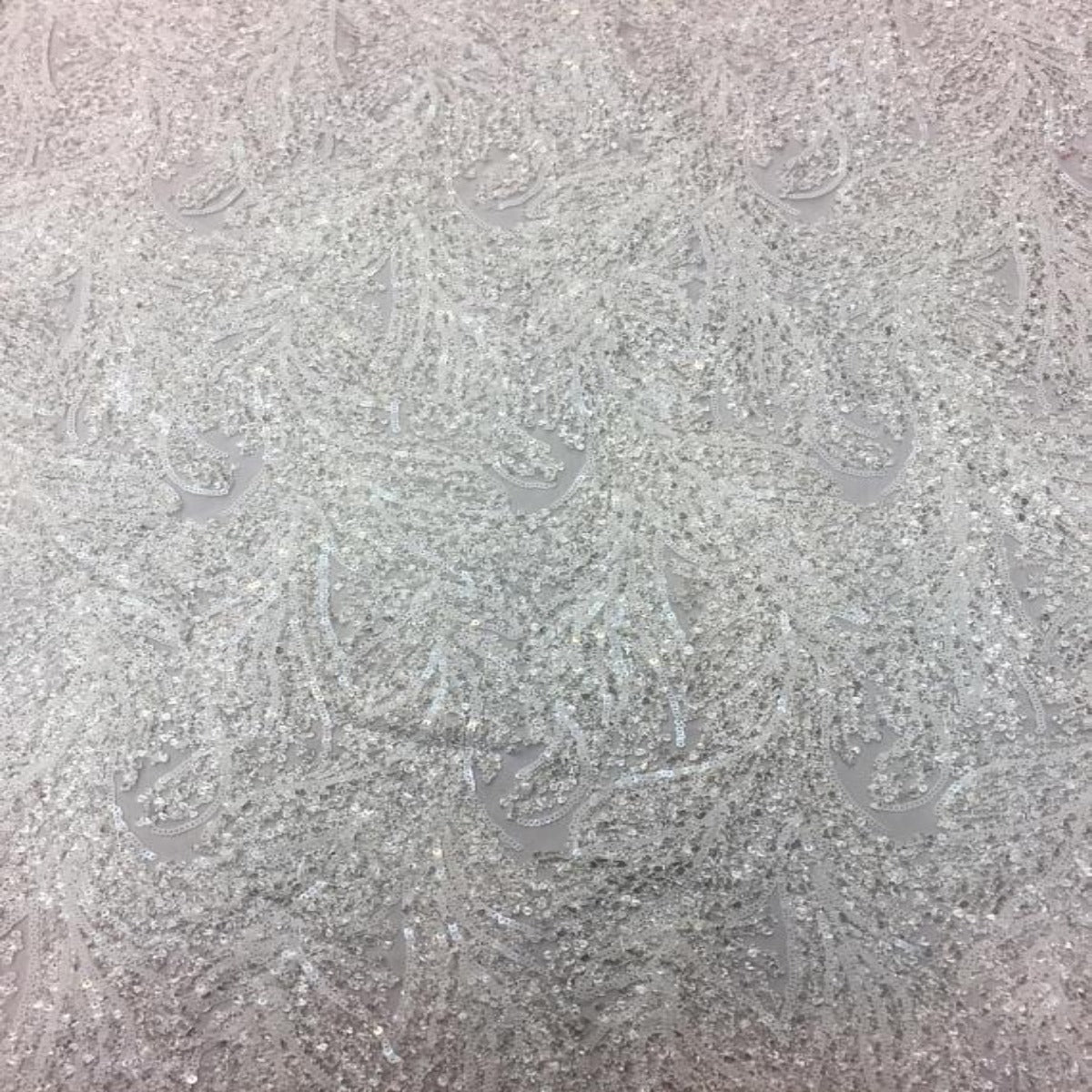 White Cozy Pop Thread Floral Sequins Lace Fabric - Fashion Fabrics LLC