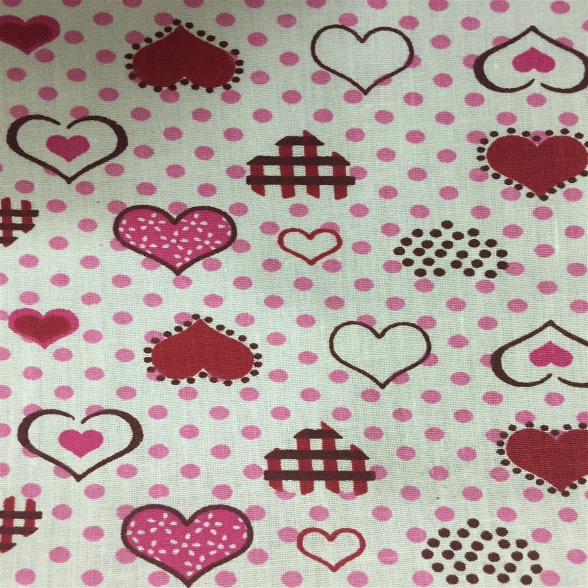 Pink Red Dotted Hearts Print Poly Cotton Fabric - Fashion Fabrics Los Angeles