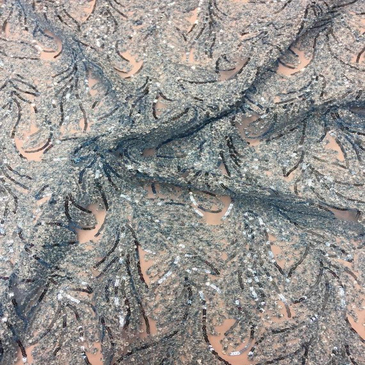 Baby Blue Cozy Pop Thread Floral Sequins Lace Fabric - Fashion Fabrics LLC