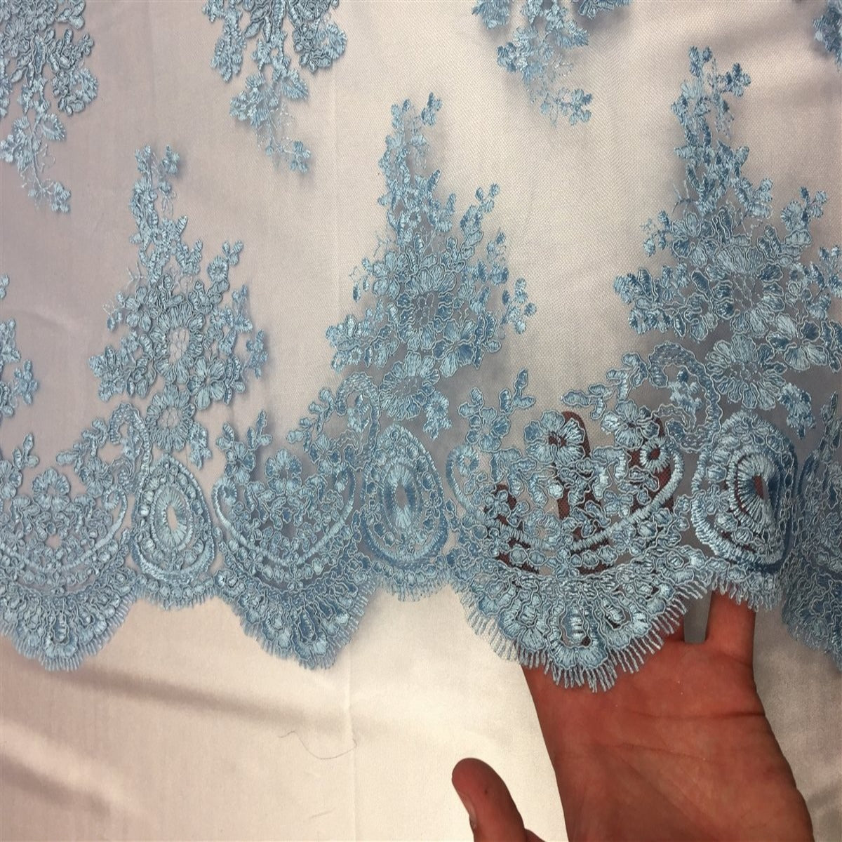 Sky Blue Oswald Embroidered Lace Fabric - Fashion Fabrics LLC