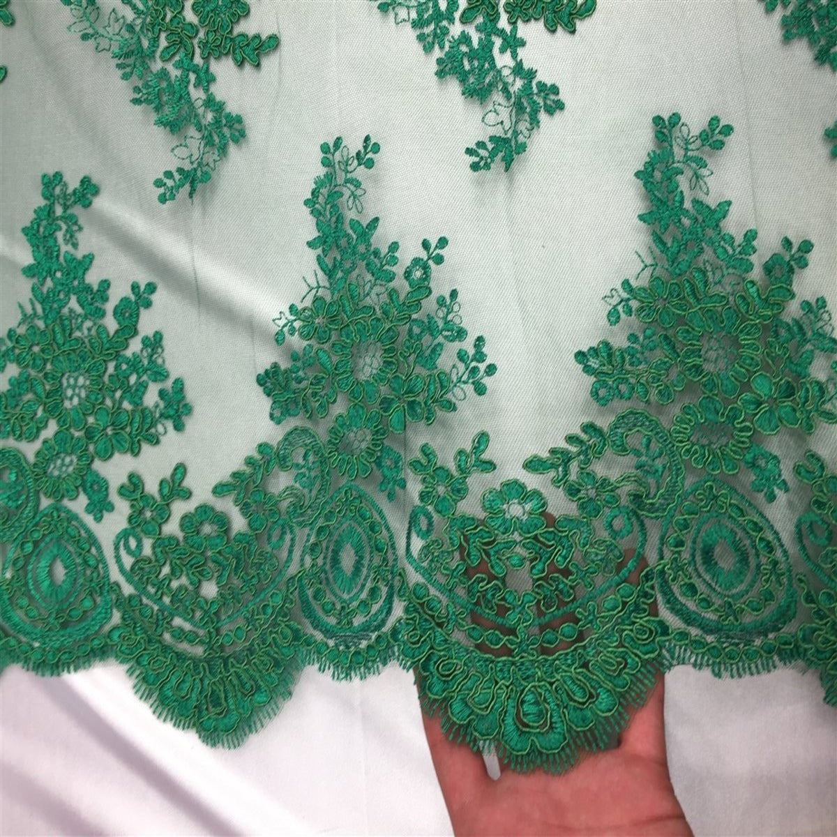 Green Oswald Embroidered Lace Fabric - Fashion Fabrics LLC