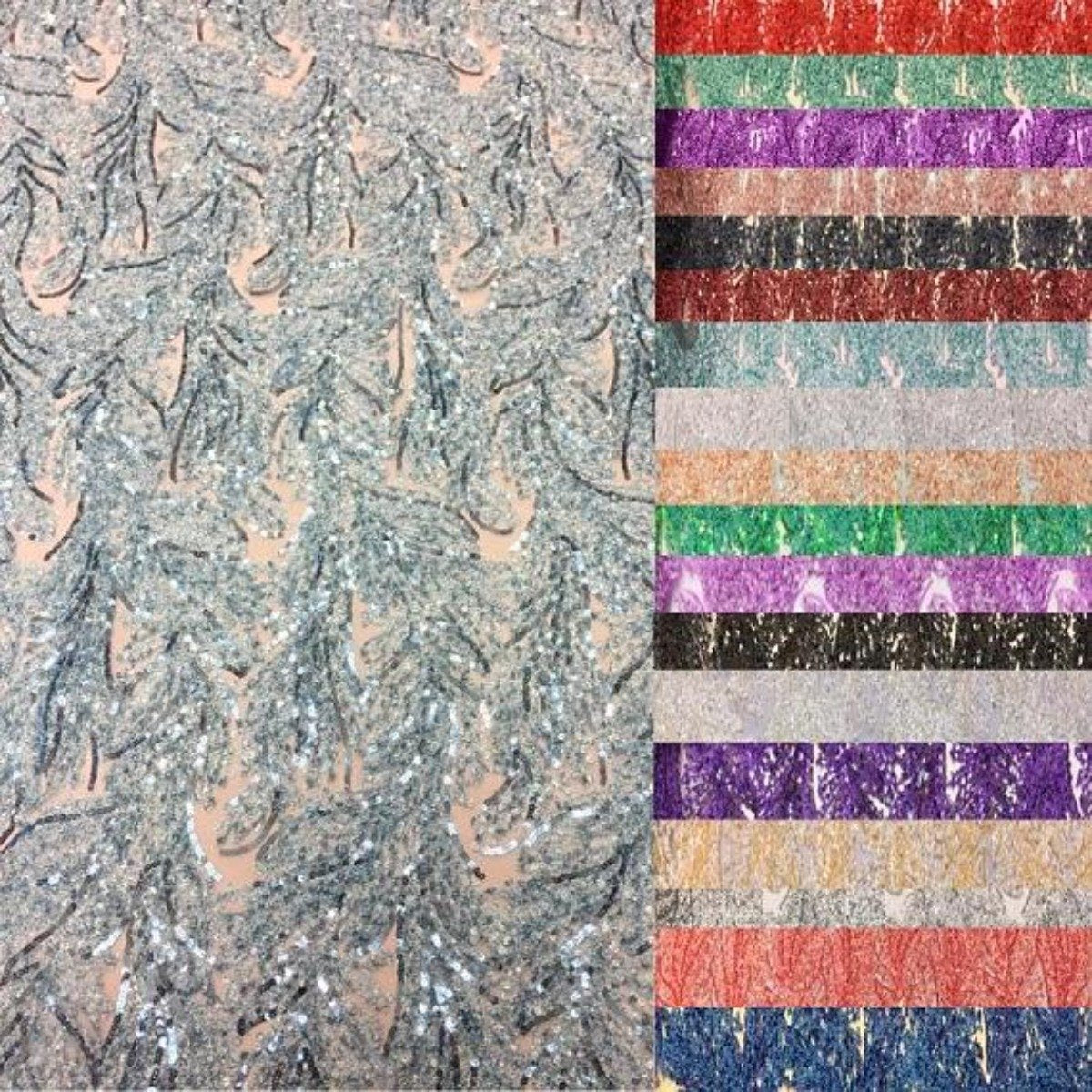 Baby Blue Cozy Pop Thread Floral Sequins Lace Fabric - Fashion Fabrics LLC