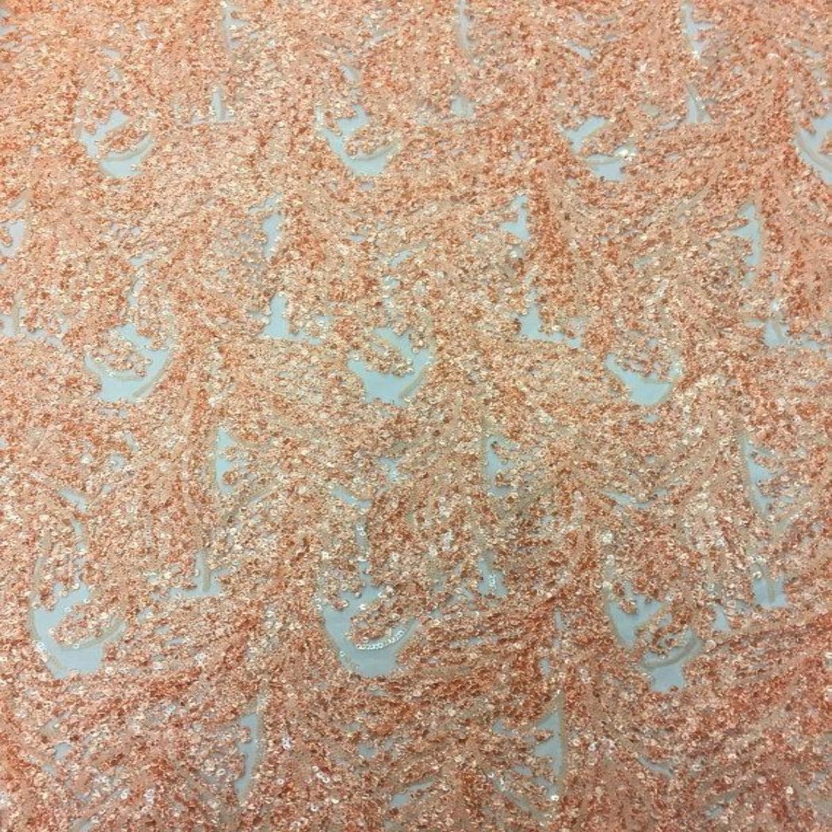 Peach Cozy Pop Thread Floral Sequins Lace Fabric - Fashion Fabrics LLC