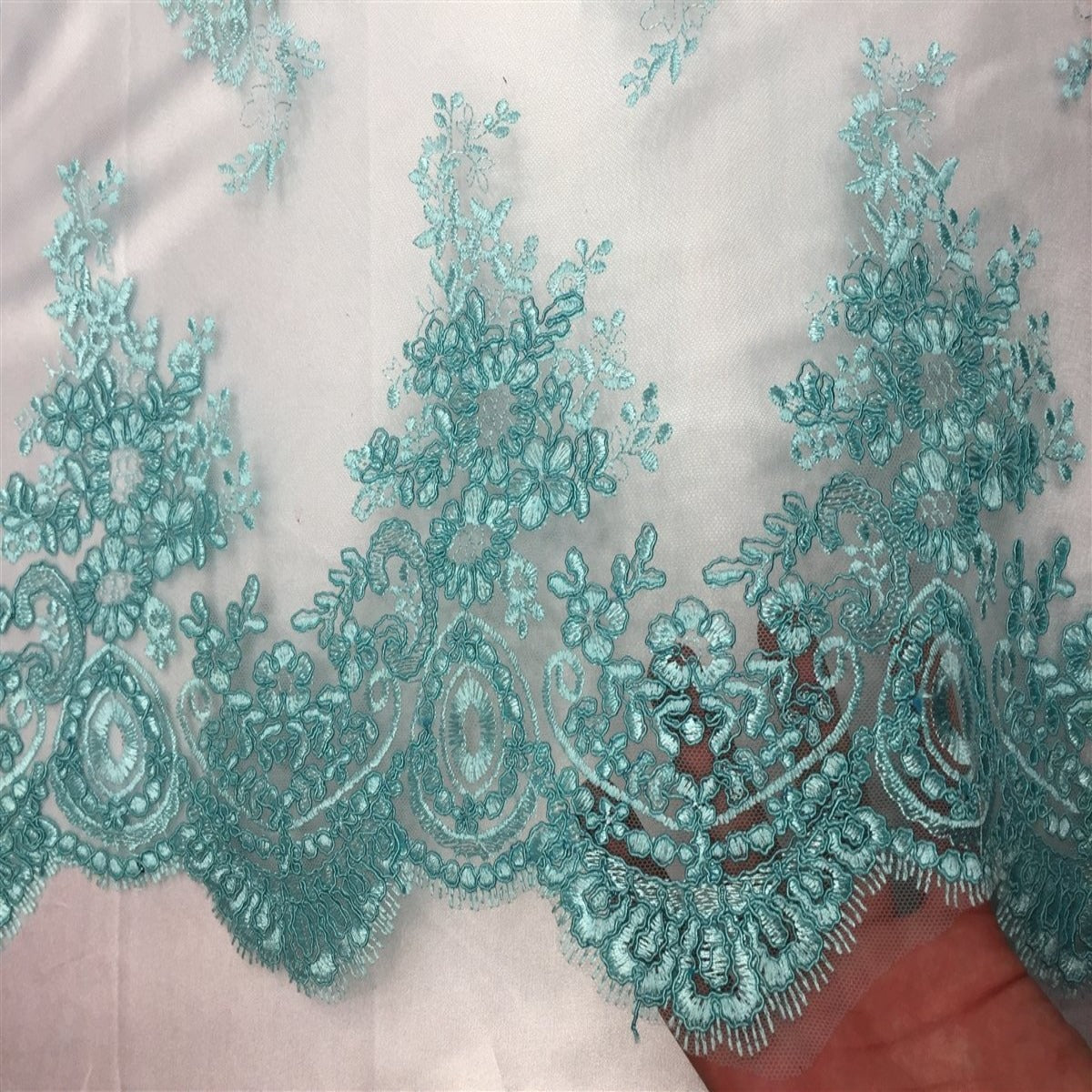Mint Oswald Embroidered Lace Fabric - Fashion Fabrics LLC