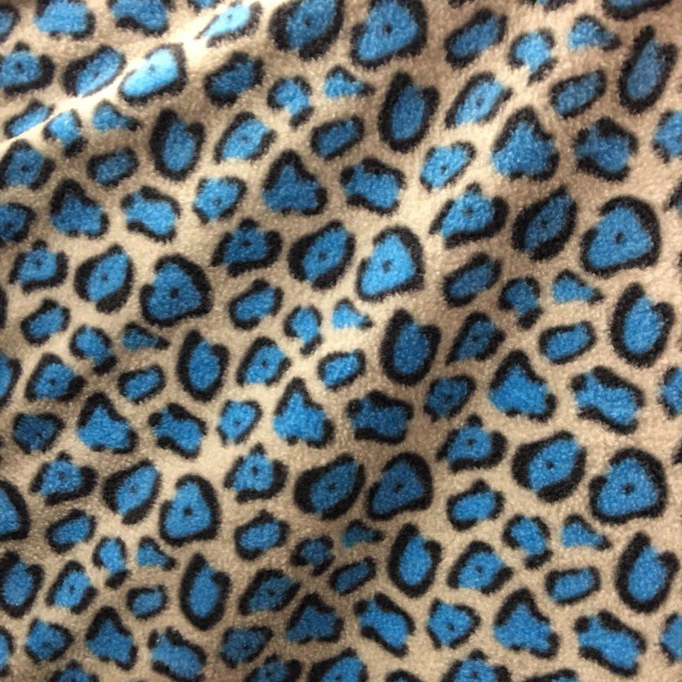 Blue | Black | Cream Leopard Print Fleece Fabric - Fashion Fabrics Los Angeles