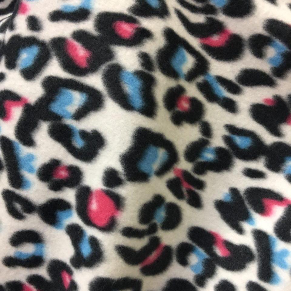 Blue Red Black Leopard Print Fleece Fabric - Fashion Fabrics Los Angeles