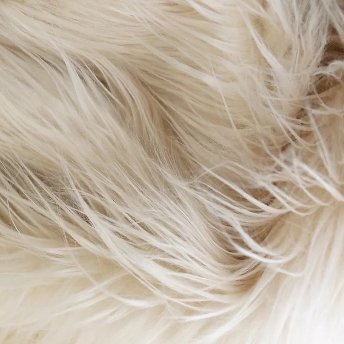 Cream Beige Shaggy Long Pile Faux Fur Fabric (4") - Fashion Fabrics LLC