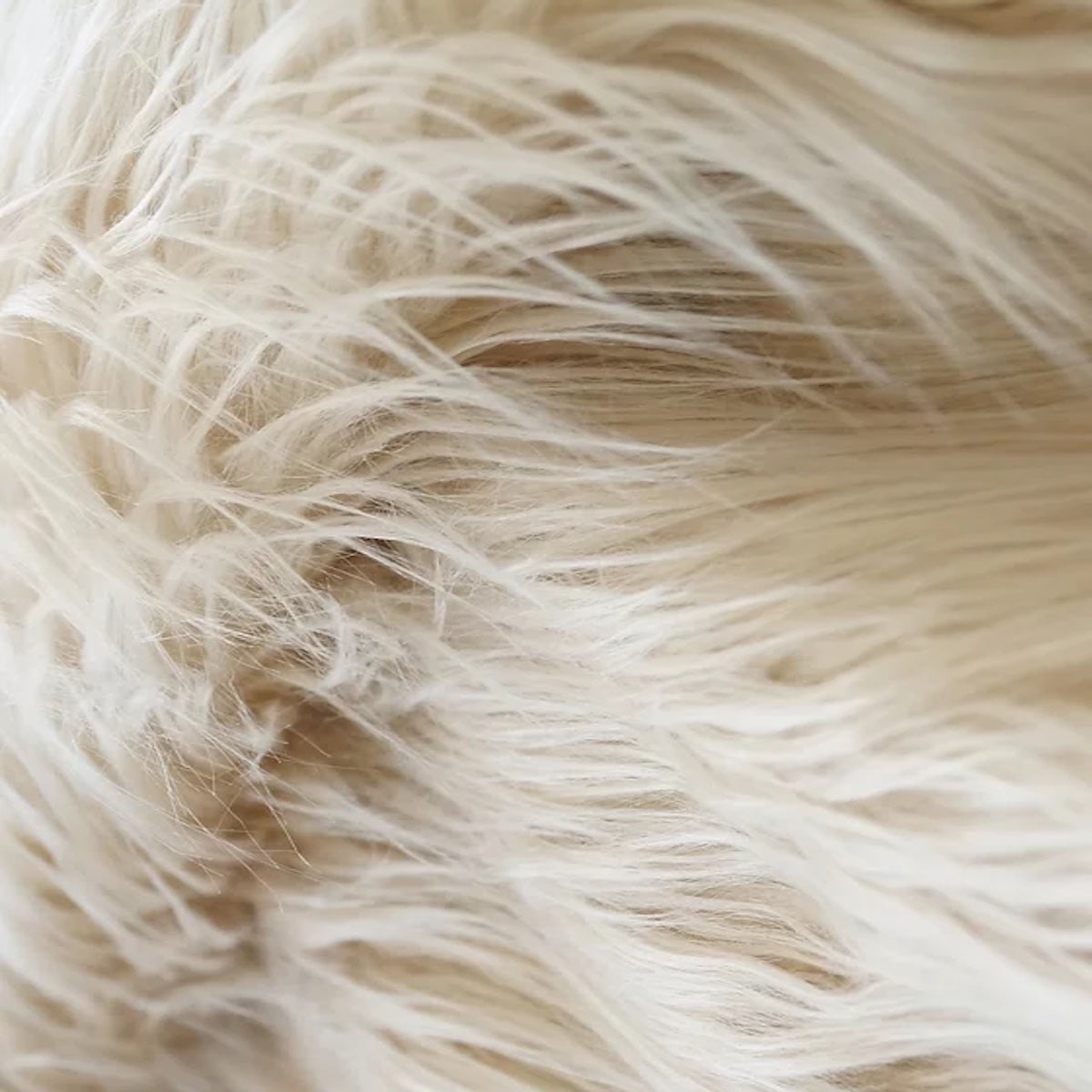 Cream Beige Shaggy Long Pile Faux Fur Fabric (4") - Fashion Fabrics LLC