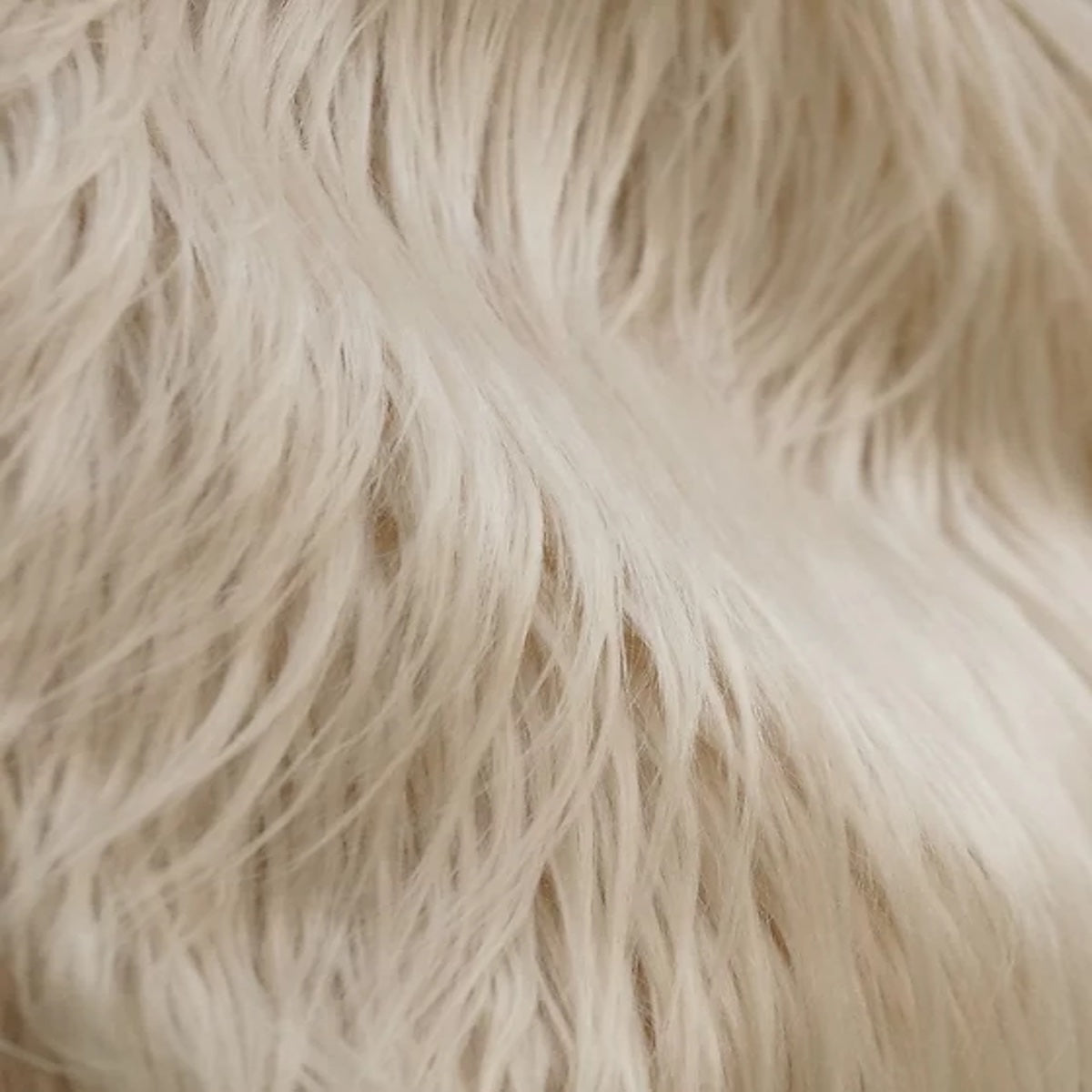 Cream Beige Shaggy Long Pile Faux Fur Fabric (4") - Fashion Fabrics LLC