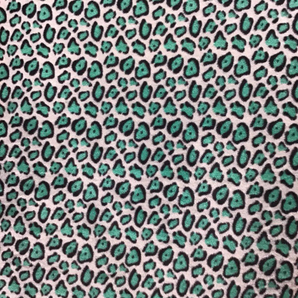 Green Black Cream Leopard Print Fleece Fabric - Fashion Fabrics Los Angeles