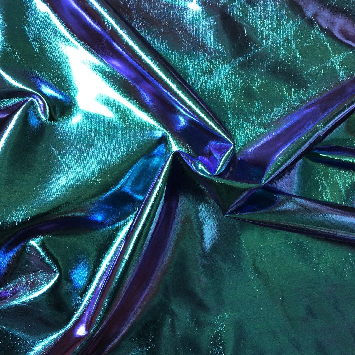 Blue | Green Metallic Iridescent Foil Spandex Fabric - Fashion Fabrics Los Angeles