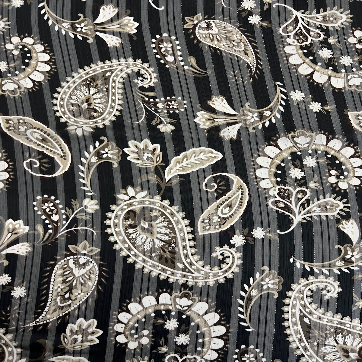 Paisley Print Metallic Stripe Chiffon Fabric - Fashion Fabrics LLC
