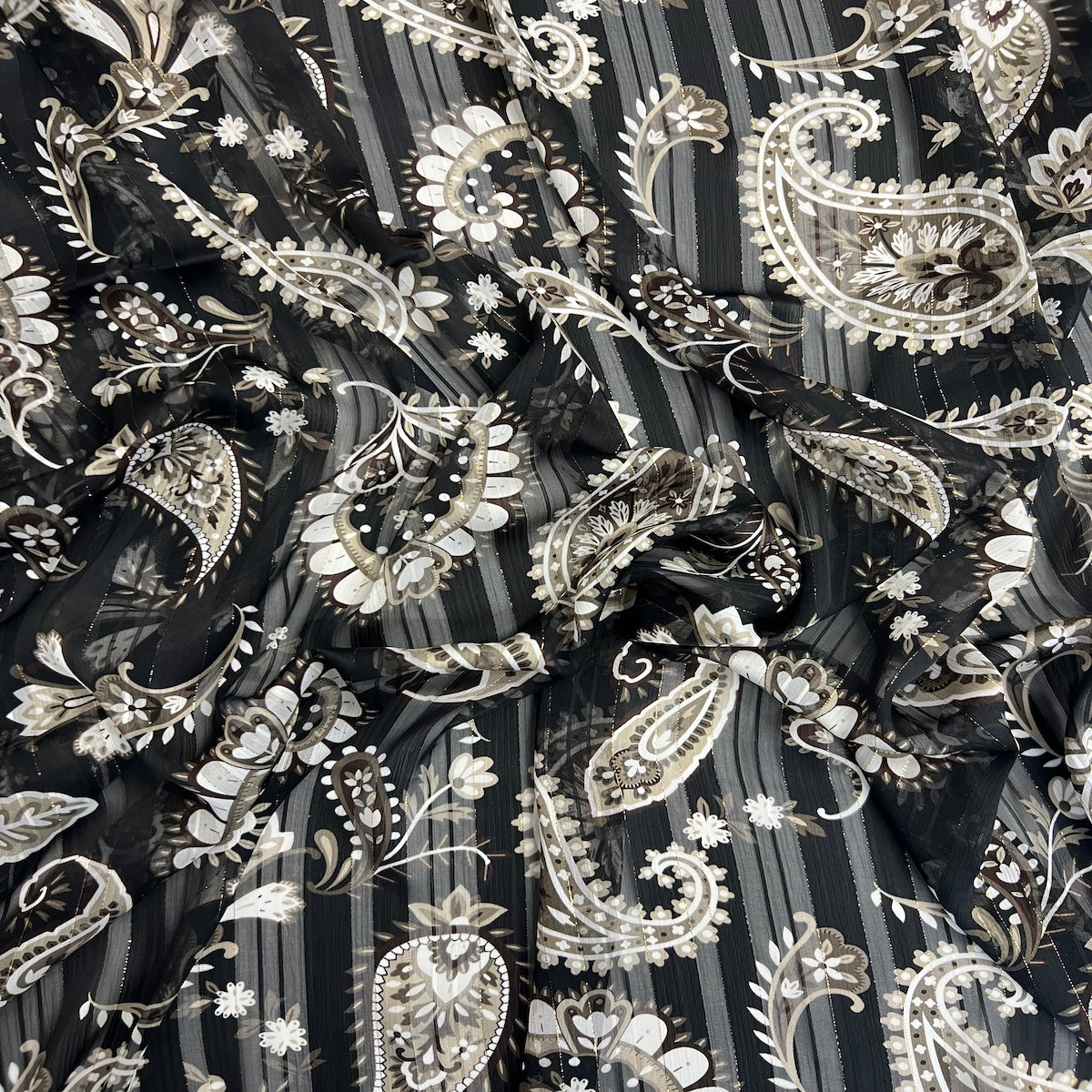 Paisley Print Metallic Stripe Chiffon Fabric - Fashion Fabrics LLC