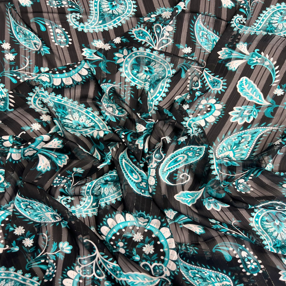 Paisley Print Metallic Stripe Chiffon Fabric - Fashion Fabrics LLC