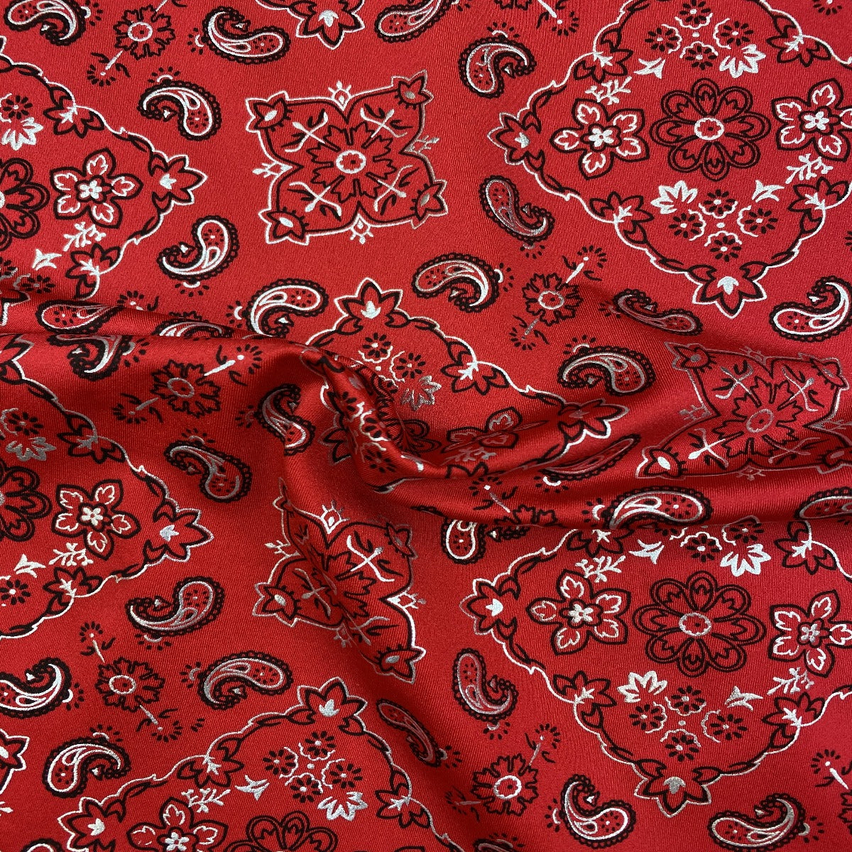 Red Bandanna Paisley Spandex Fabric - Fashion Fabrics Los Angeles