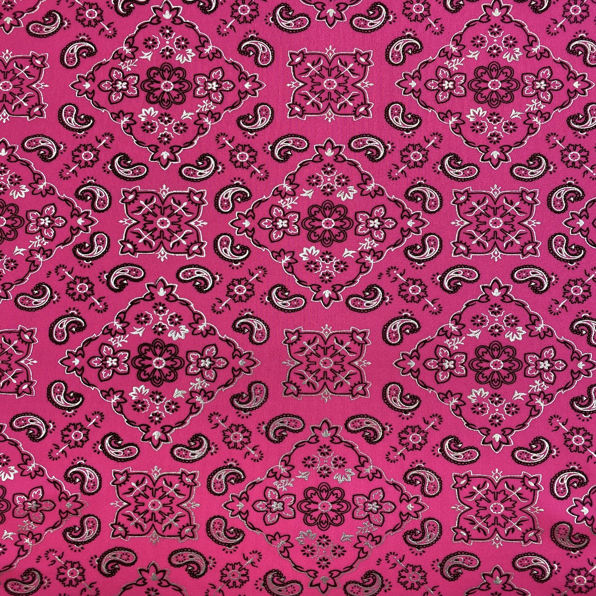 Neon Pink Bandanna Paisley Spandex Fabric - Fashion Fabrics Los Angeles