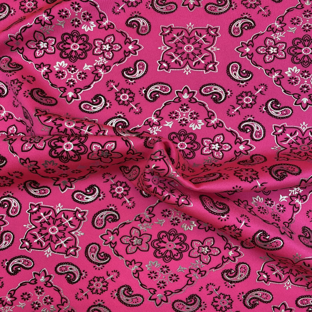 Neon Pink Bandanna Paisley Spandex Fabric - Fashion Fabrics Los Angeles