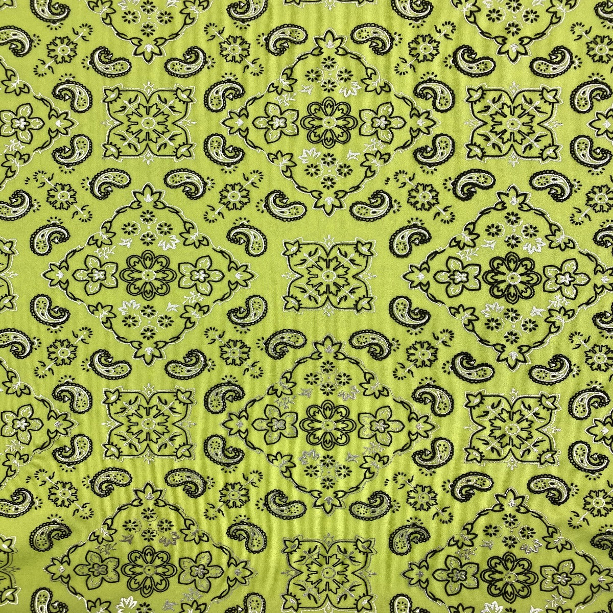 Neon Yellow Bandanna Paisley Spandex Fabric - Fashion Fabrics Los Angeles