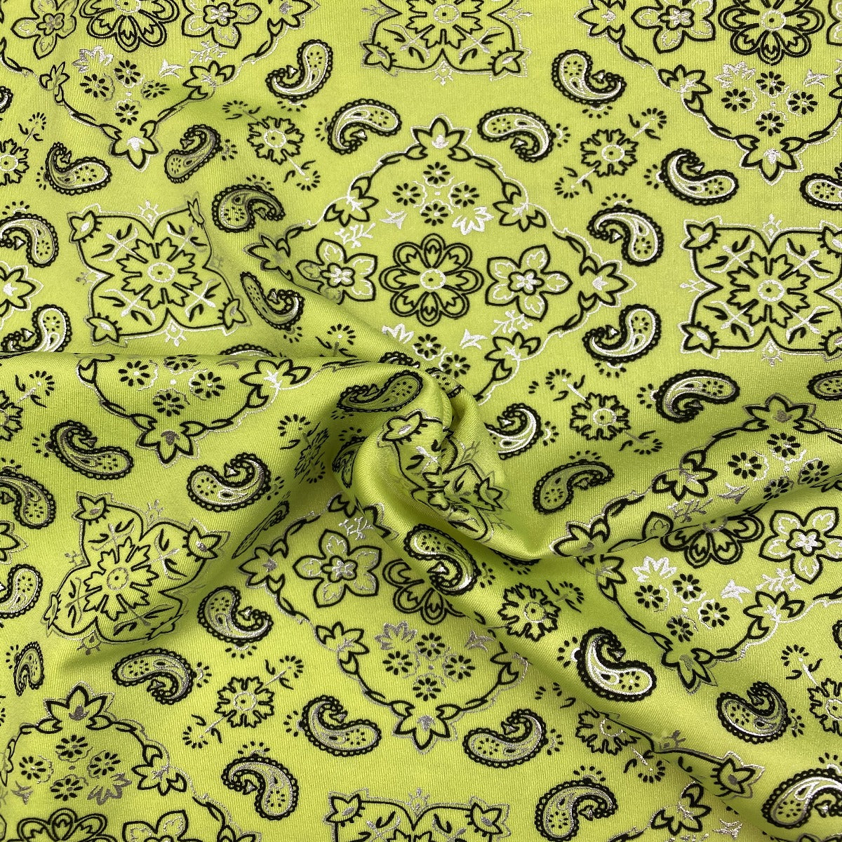 Neon Yellow Bandanna Paisley Spandex Fabric - Fashion Fabrics Los Angeles