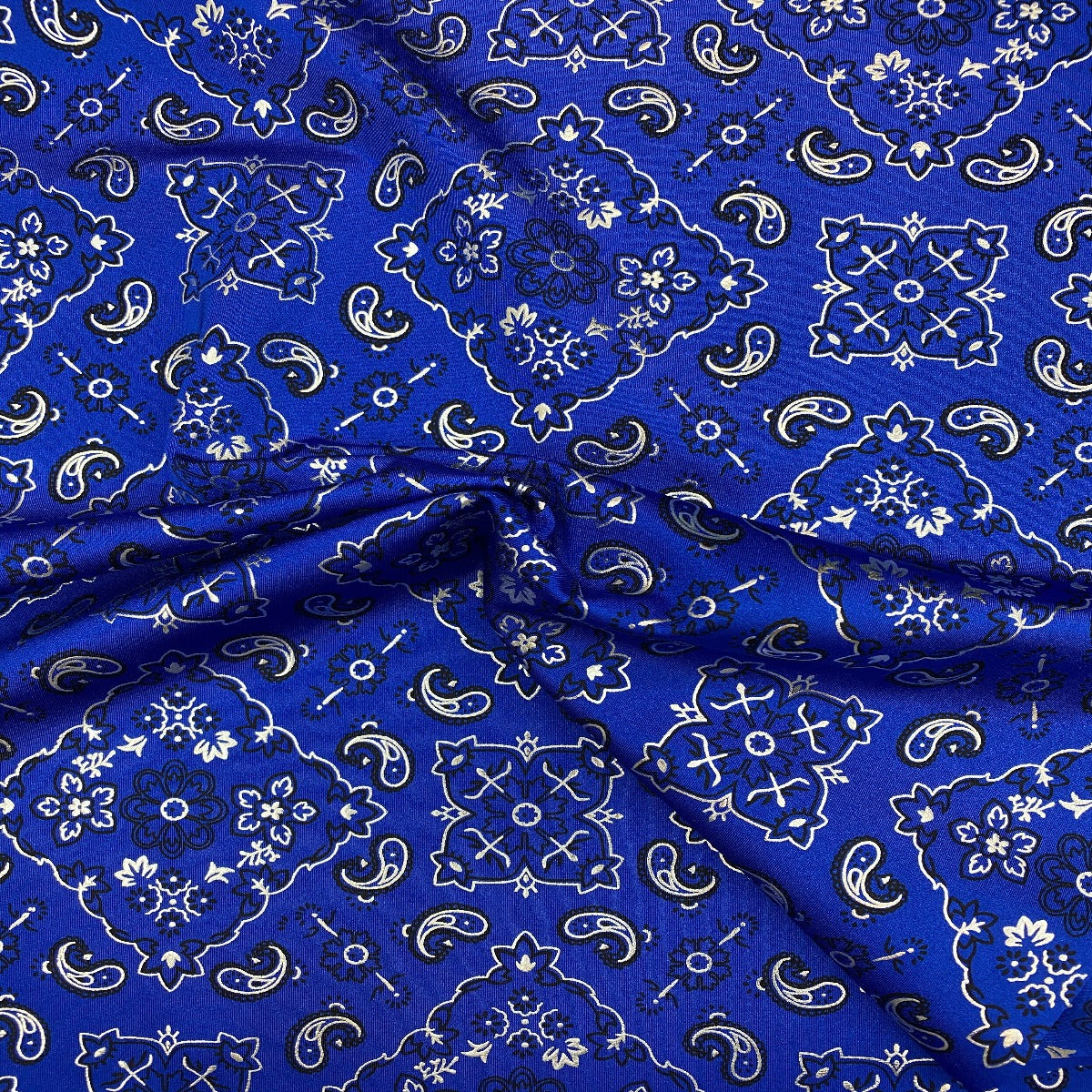 Royal Blue Bandanna Paisley Spandex Fabric - Fashion Fabrics Los Angeles