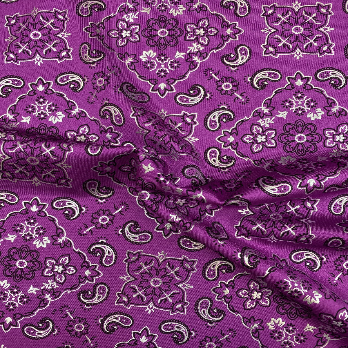 Magenta Bandanna Paisley Spandex Fabric - Fashion Fabrics Los Angeles