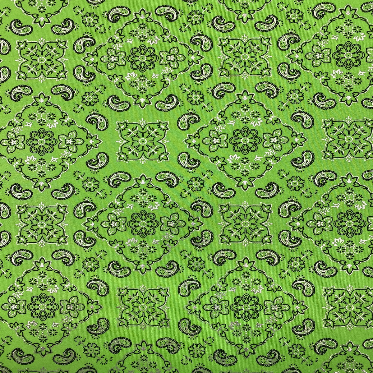 Neon Lime Green Bandanna Paisley Spandex Fabric - Fashion Fabrics Los Angeles