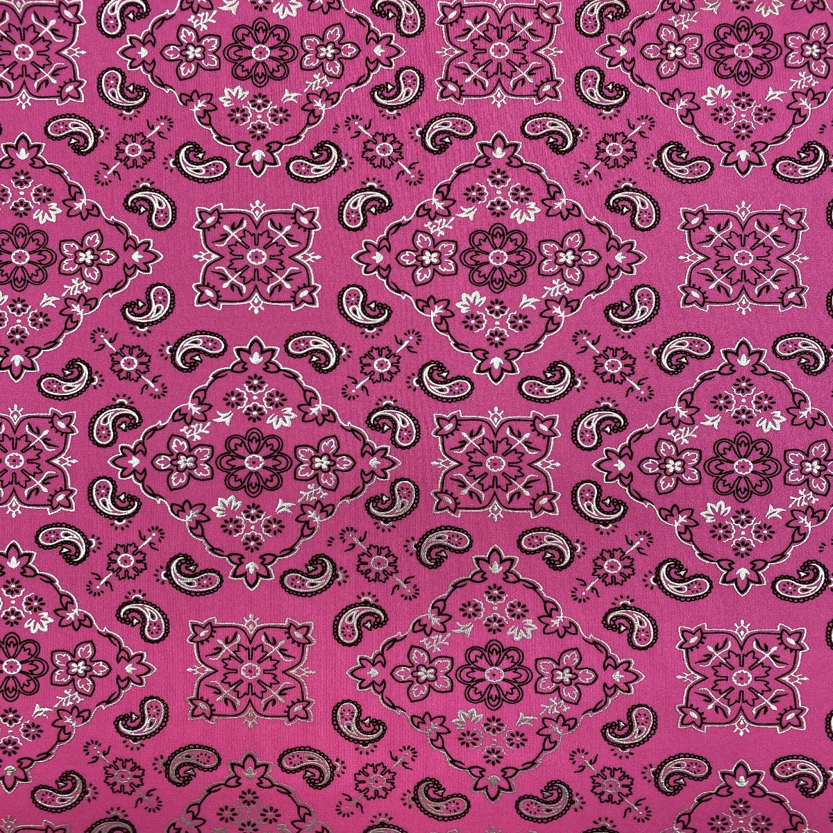 Pink Bandanna Paisley Spandex Fabric - Fashion Fabrics Los Angeles