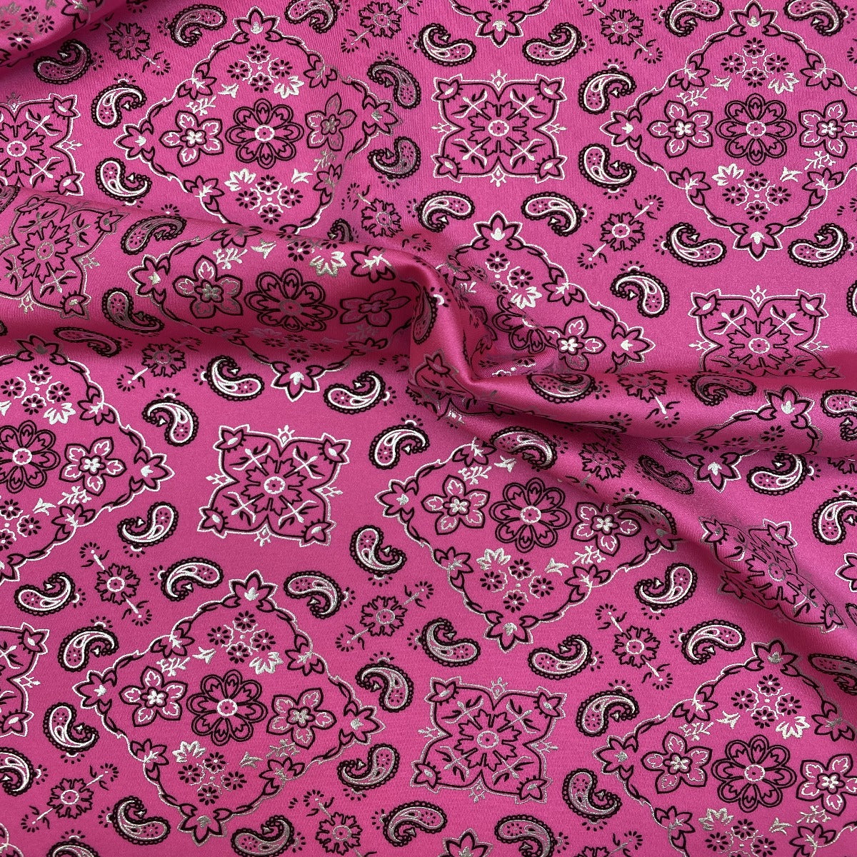 Pink Bandanna Paisley Spandex Fabric - Fashion Fabrics Los Angeles