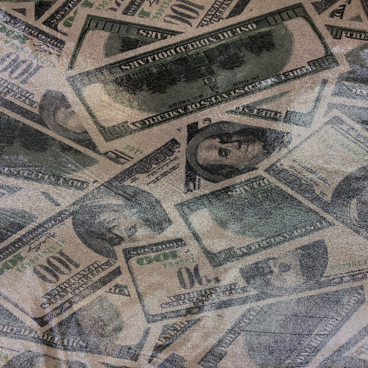 Silver Hologram Mystique Money Print Spandex Fabric - Fashion Fabrics Los Angeles