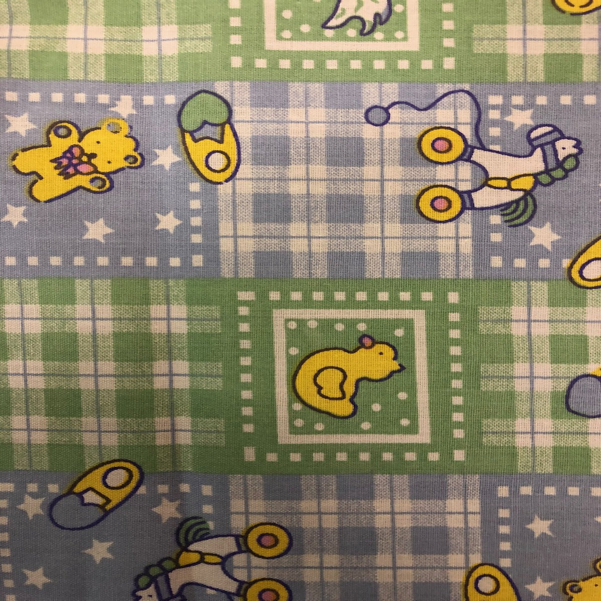 Blue Green Plaid Rubber Ducky Print Poly Cotton Fabric - Fashion Fabrics Los Angeles