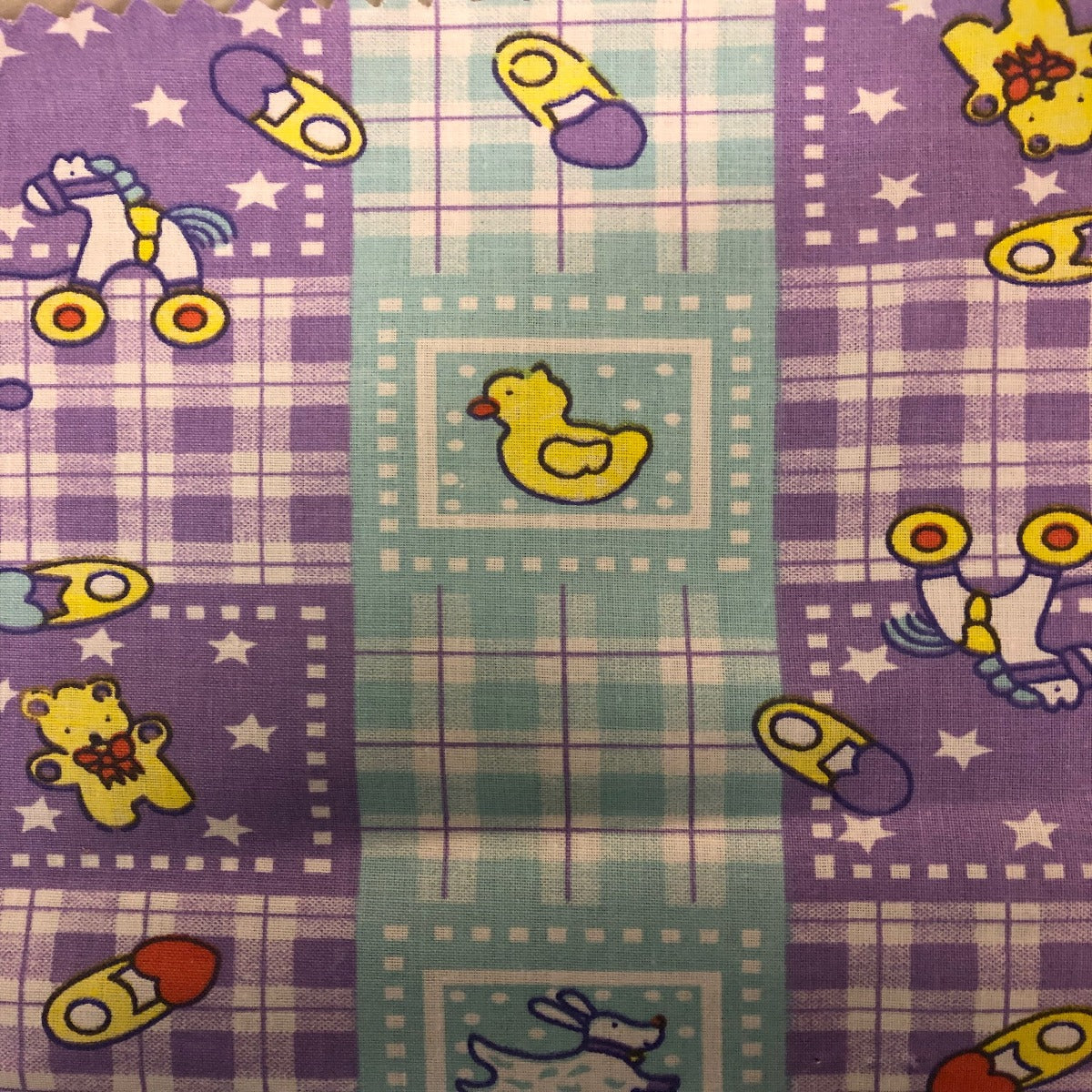Purple Blue Plaid Rubber Ducky Print Poly Cotton Fabric - Fashion Fabrics Los Angeles
