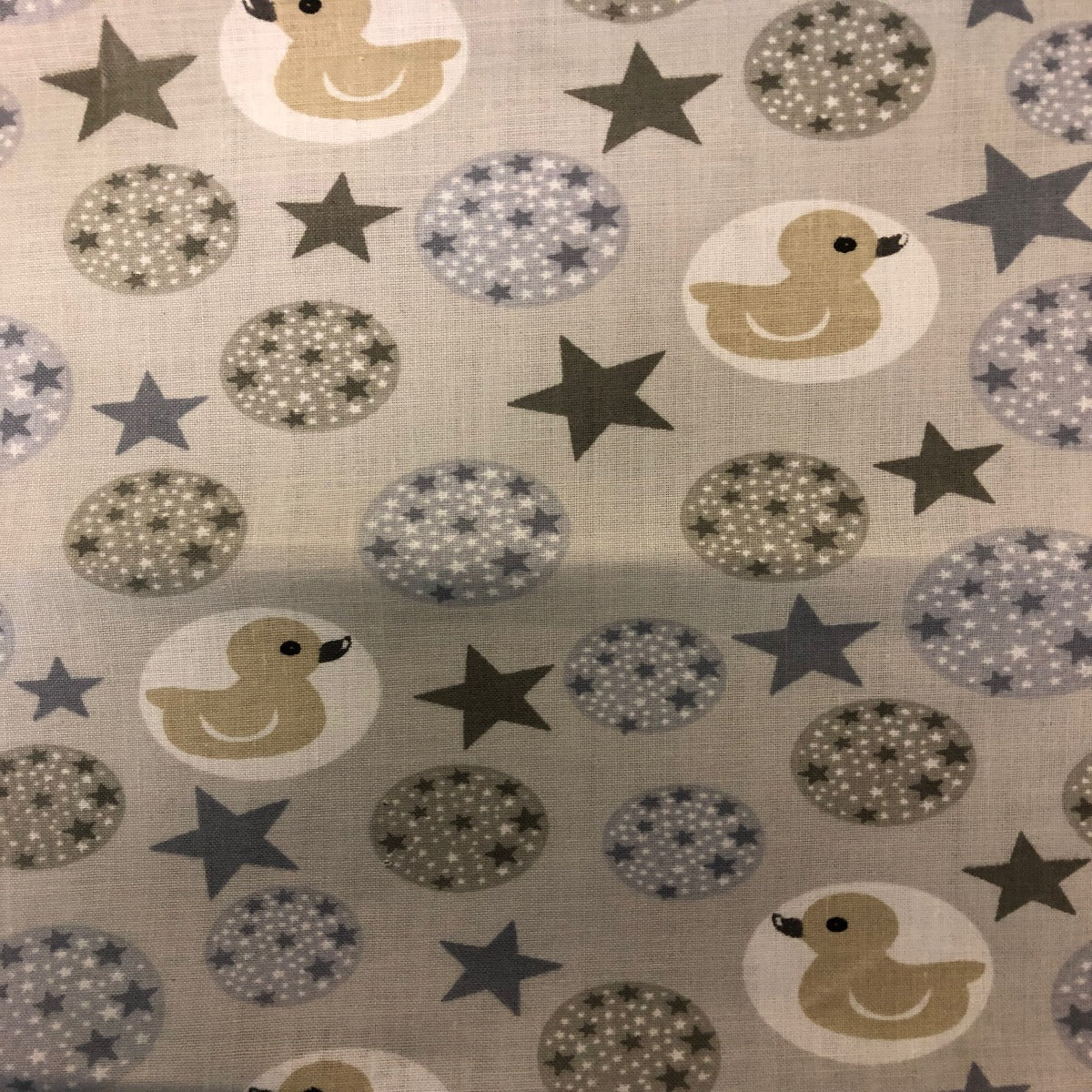 Gray Rubber Ducky Print Poly Cotton Fabric - Fashion Fabrics Los Angeles