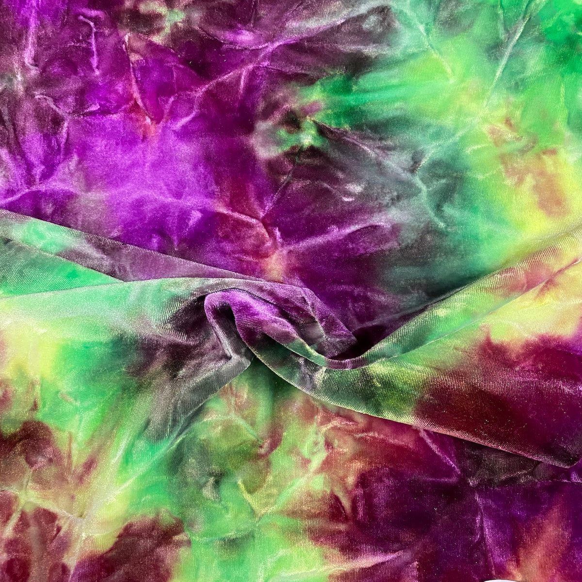 Green Purple Tie Dye Stretch Velvet Fabric - Fashion Fabrics Los Angeles
