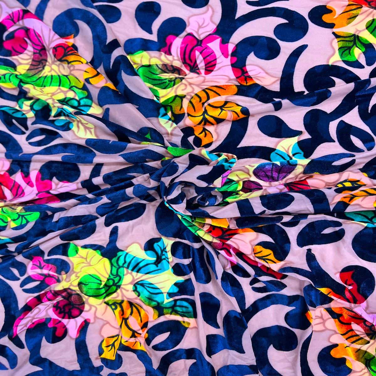 Bombay Multicolor Floral Burnout Stretch Velvet Fabric