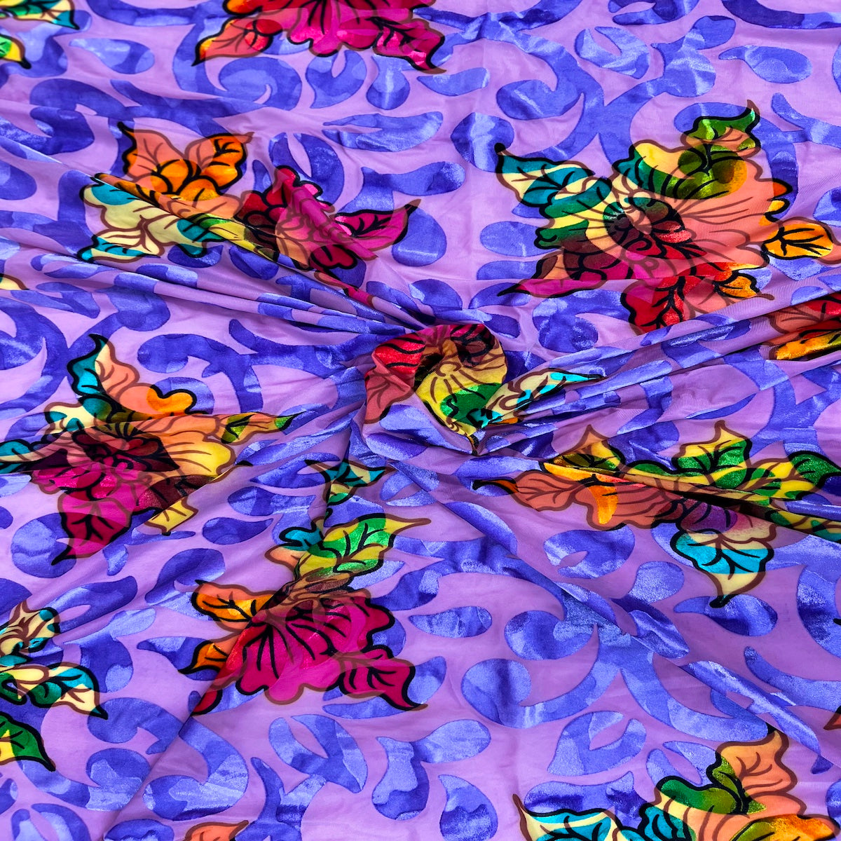 Bombay Multicolor Floral Burnout Stretch Velvet Fabric