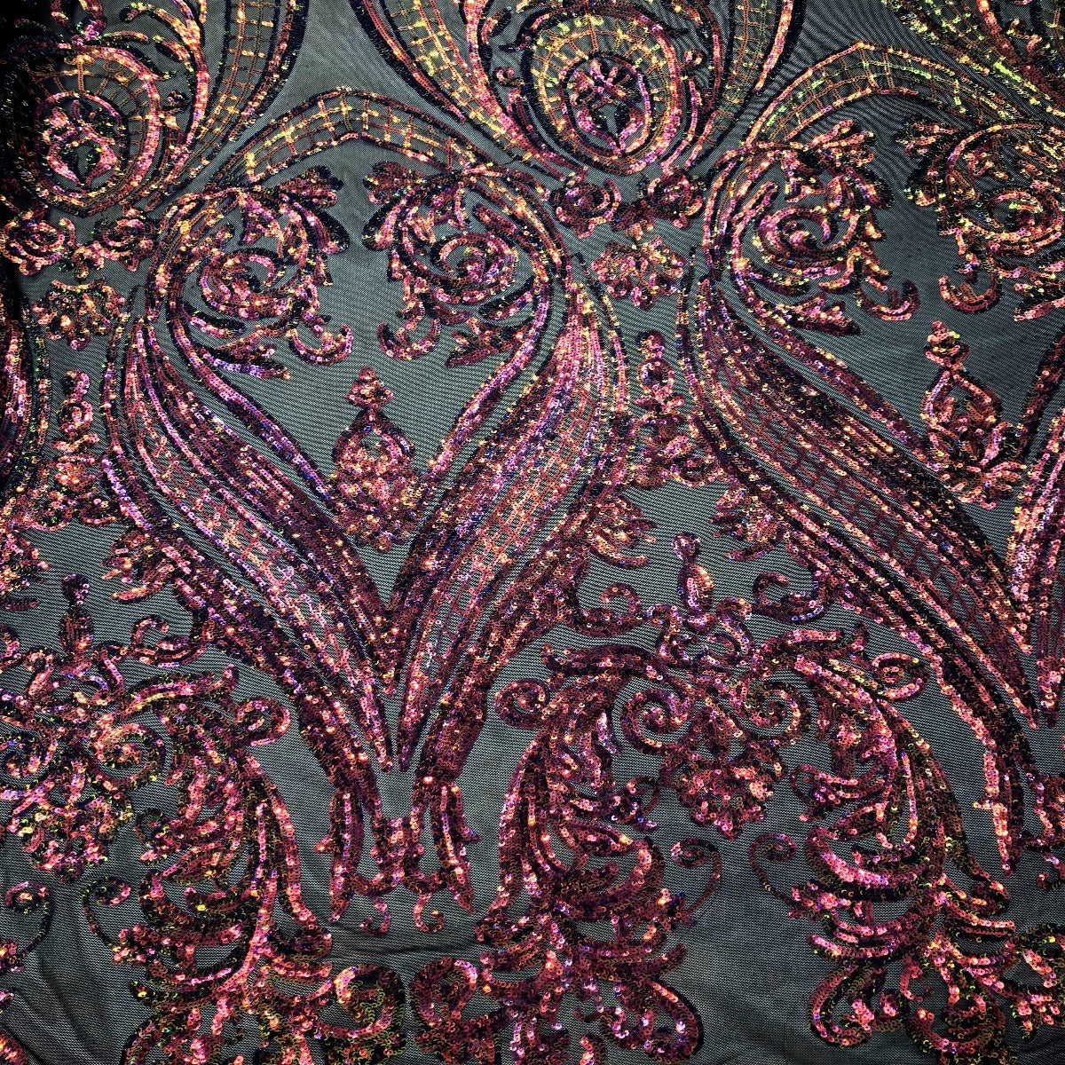 Rainbow Iridescent | Black Mesh Catina Sequins Lace Fabric