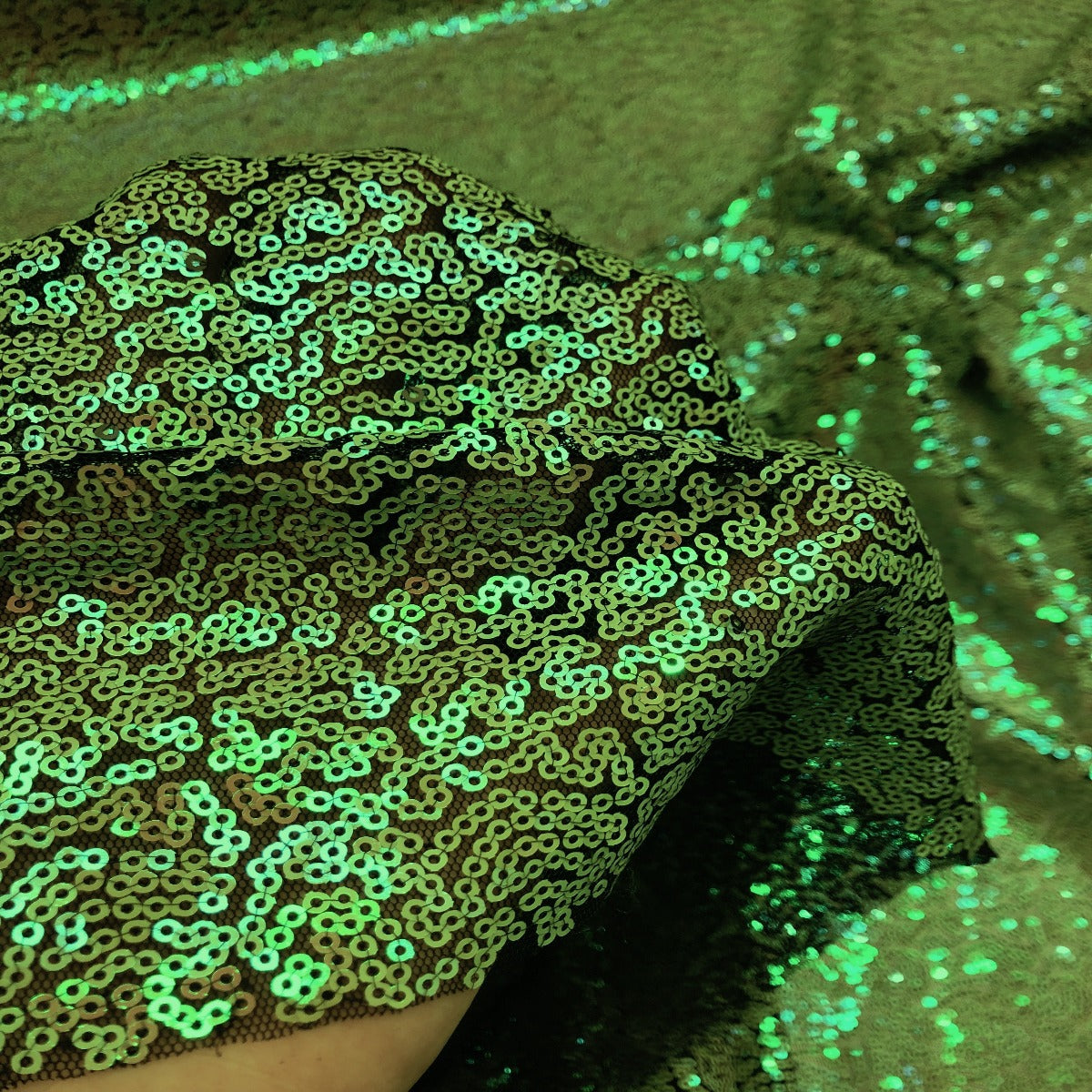 Neon Green Iridescent All Over Sequins Fabric - Fashion Fabrics LLC