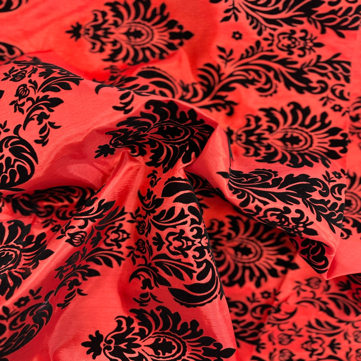 Damask Flocked Taffeta Fabric